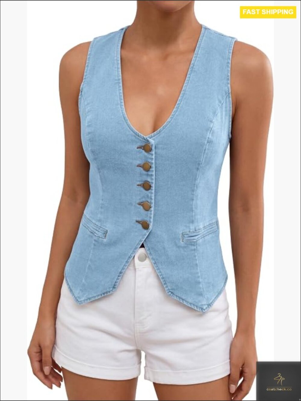 Denim Vest Sleeveless Fitted Button Down Casual Chic Y2K Style Waistcoat